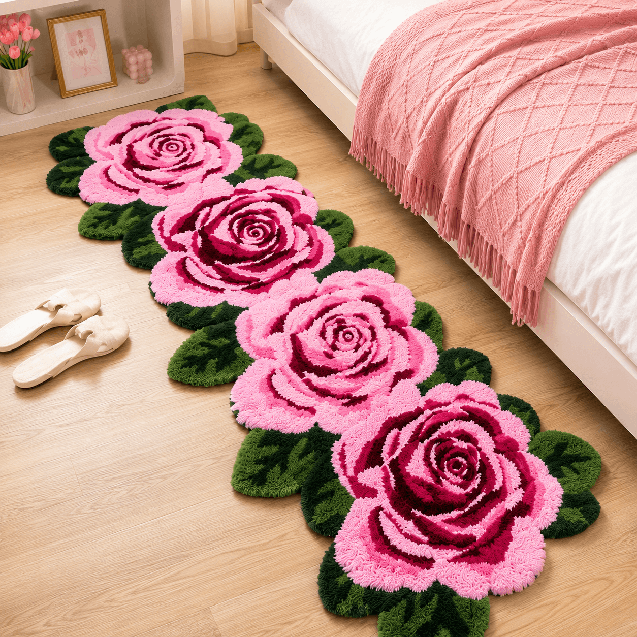 Pink USTIDE Fluffy Rose Floor Runner Rug