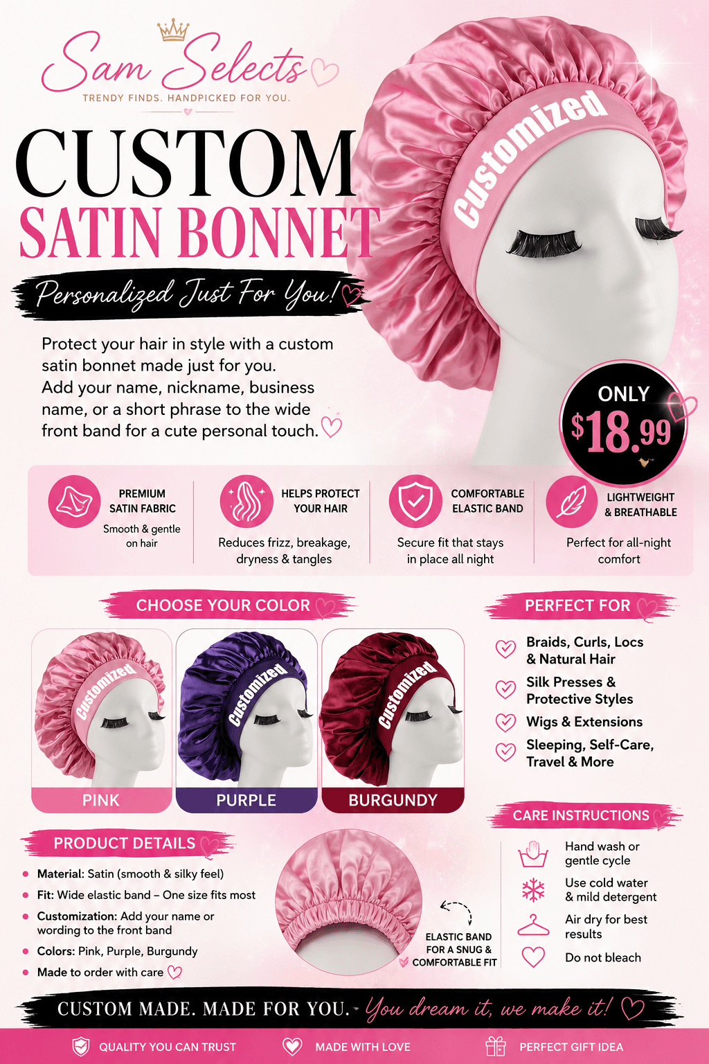 Custom Satin Bonnet