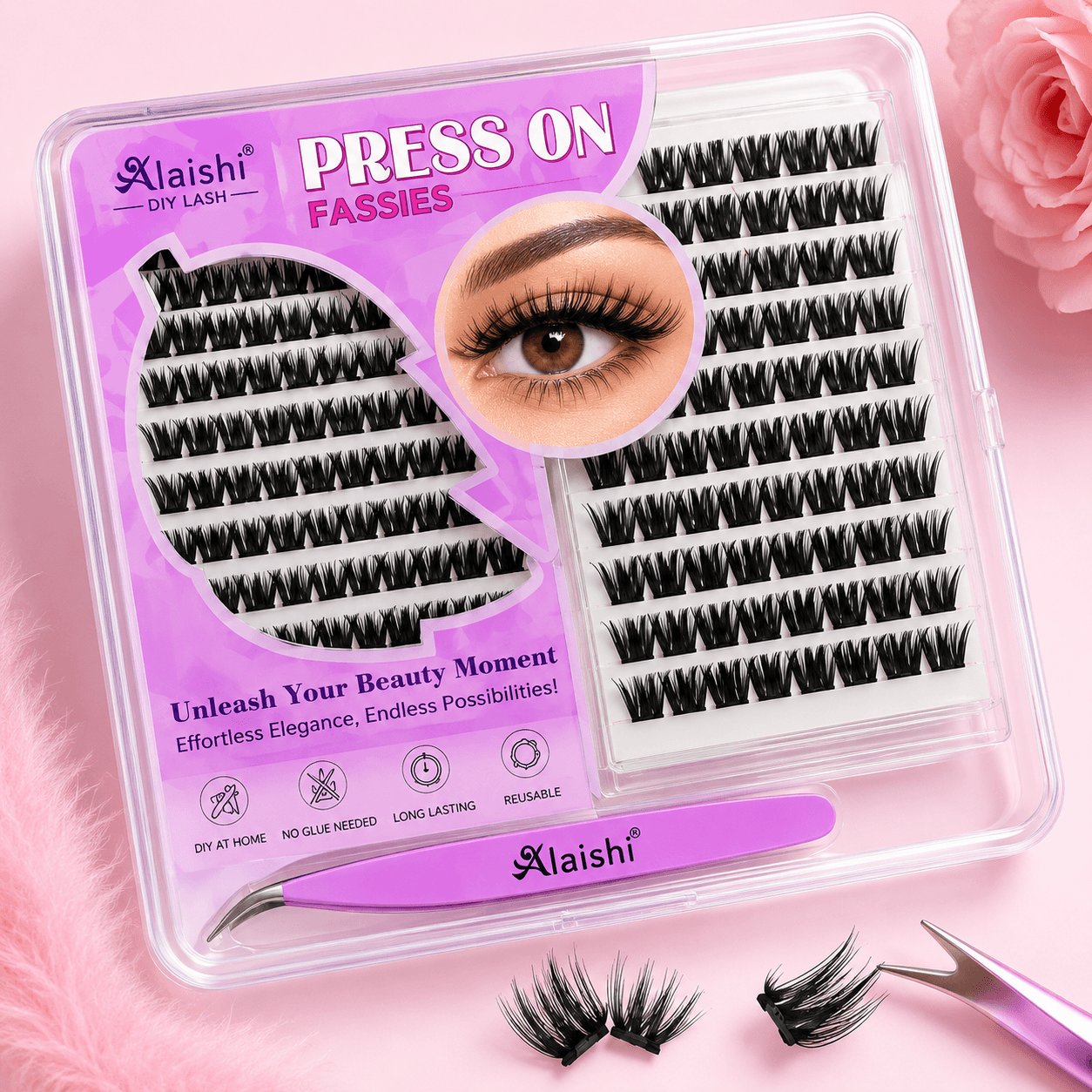 💜 Aioishi Press-On Self-Adhesive Lash Clusters (No Glue Needed)