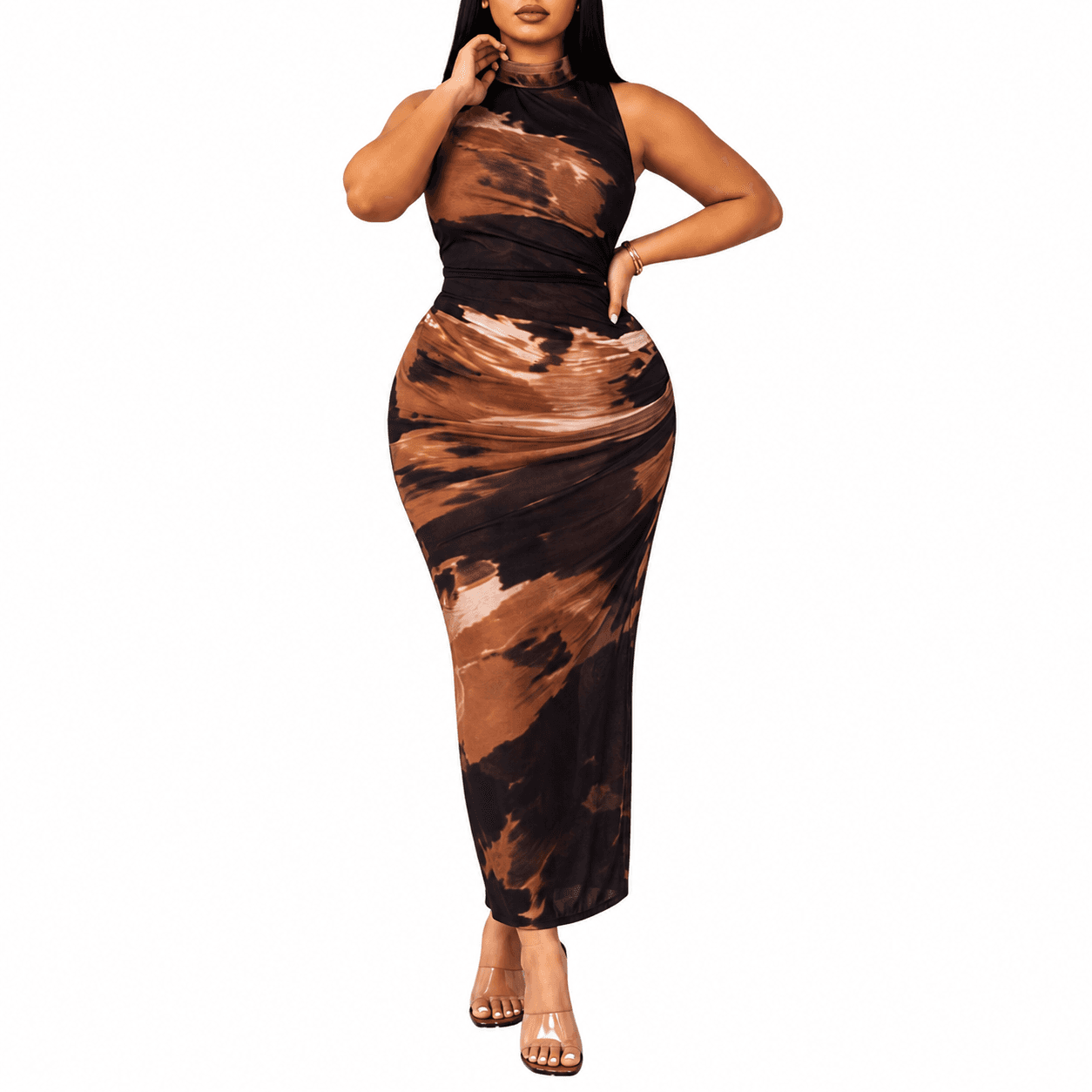 Women’s Sleeveless Mock Neck Bodycon Maxi Dress