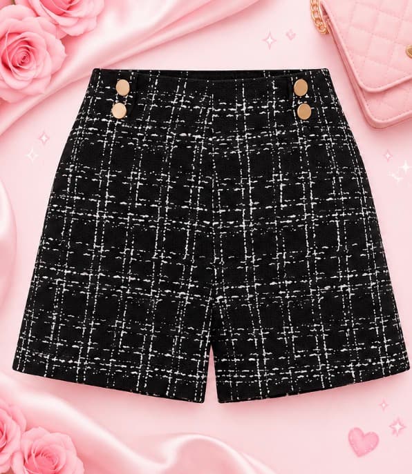 Winkbay Women’s Elegant Plaid High-Waisted Dress Shorts | SIZE: SMALL