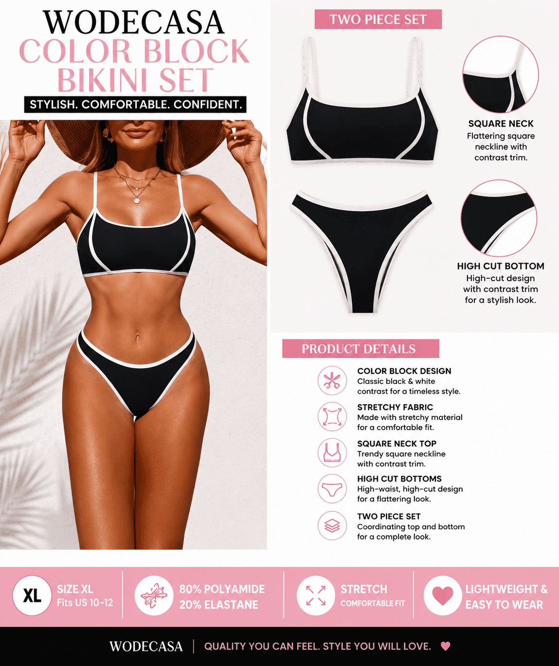 WODECASA Women’s Color Block Bikini Set | XL