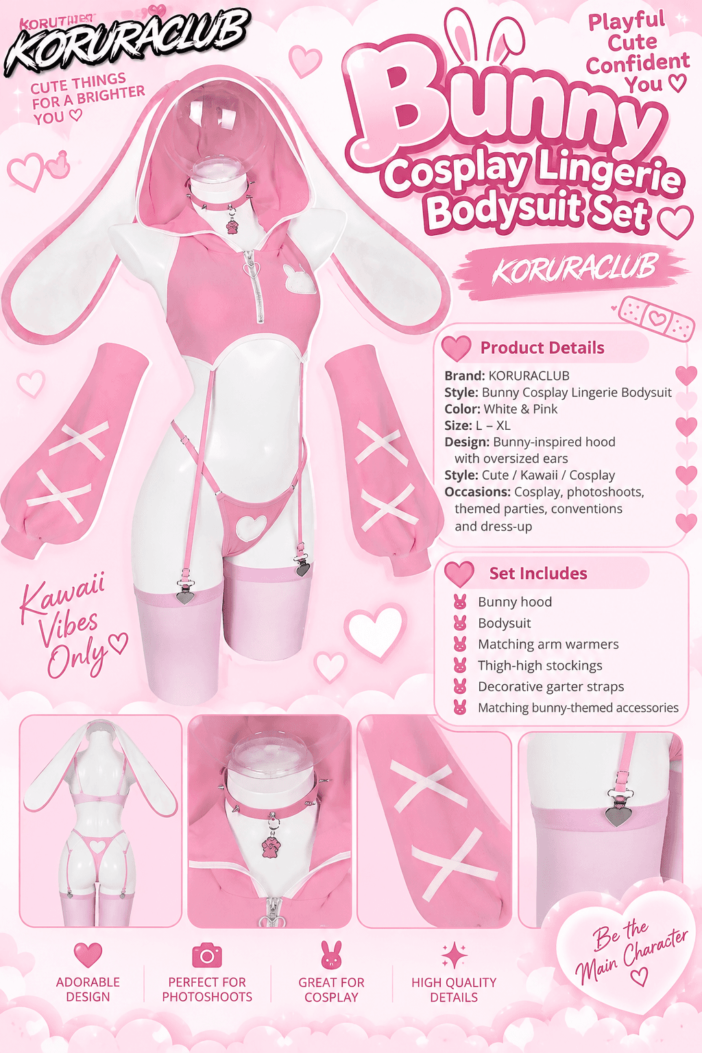🐰 KORURACLUB White Bunny Lingerie Bodysuit | L-XL