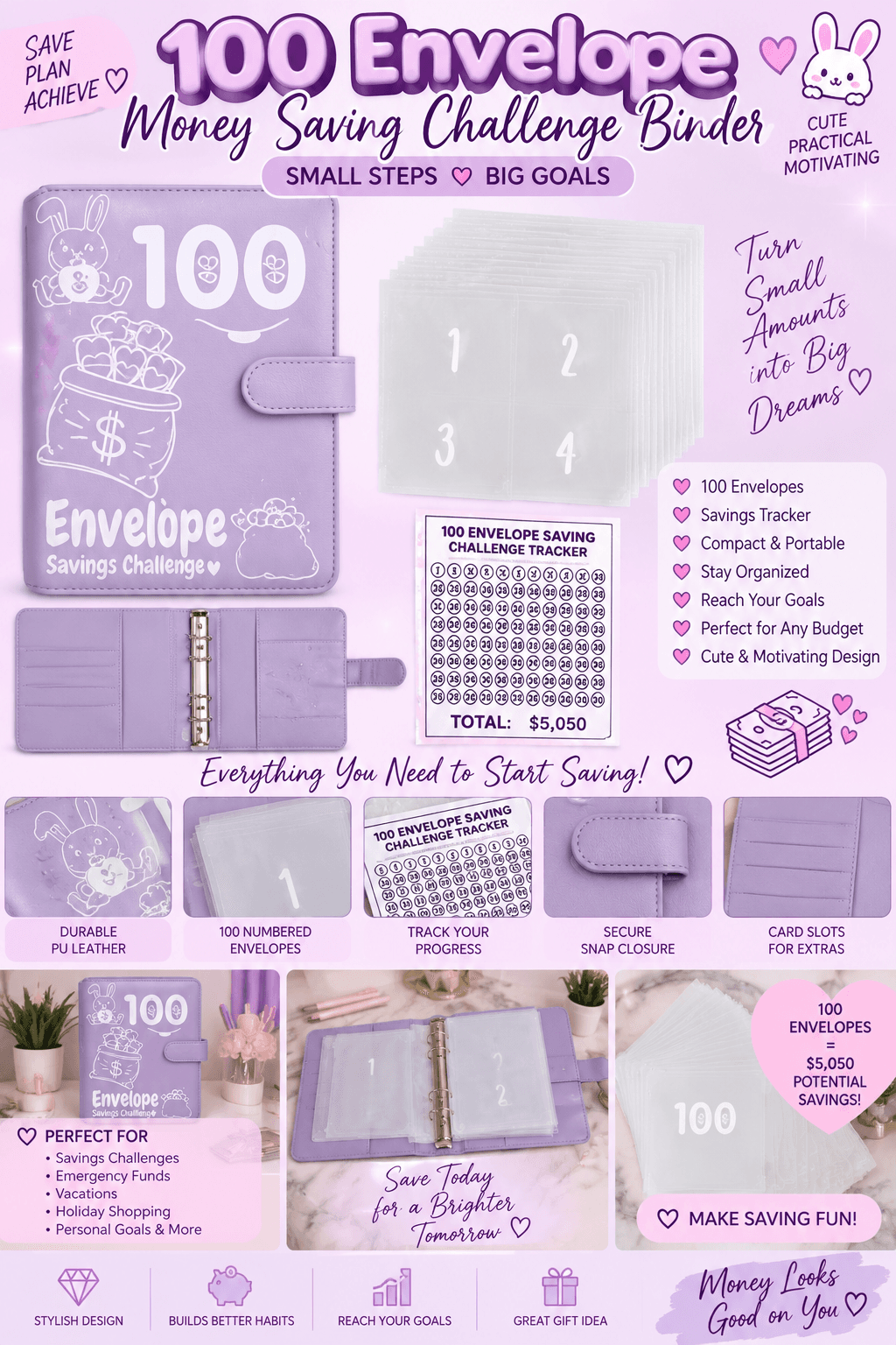 100 Envelope Money Saving Challenge Binder